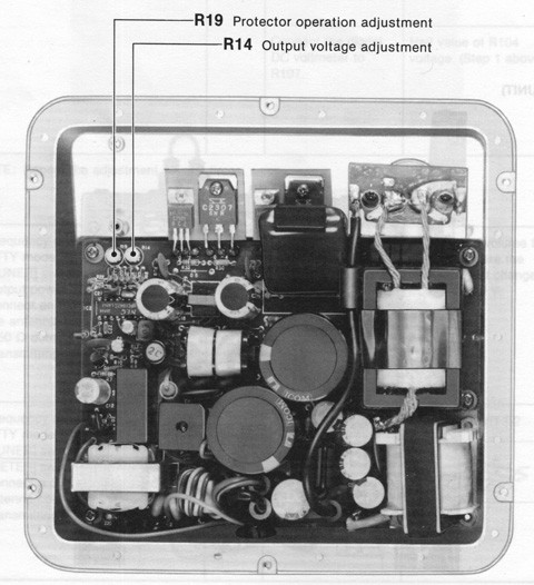 Fig.2: Adjustment points (REG board & IC-PS35). Image courtesy Icom Inc.