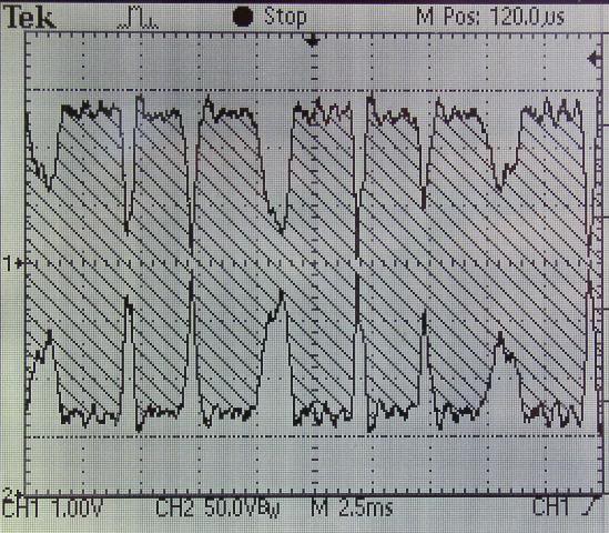 Fig.5: Oscillogram for 75W output with "Aah", processor on. Image: ZS6BIM.